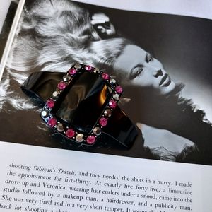 Vintage Barrette Bobby Pin Clip Paris Black Lucite Rhinestones 1990s